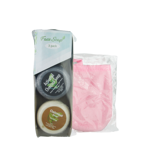 Face Soap BCO Variety Pack 2oz (3 Pieces) African Black Soap Activated Charcoal Soap Oatmeal Soap